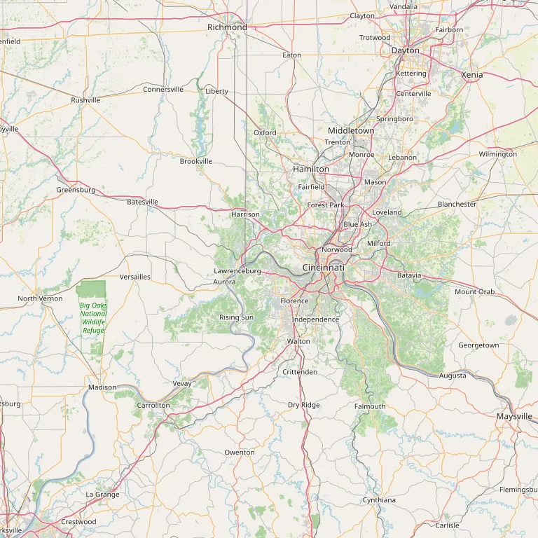 Map of the Greater Cincinnati region covering our service area across southwest Ohio, Northern Kentucky and southeastern Indiana